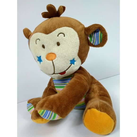 Wondertreats Inc 8" Tan Monkey Blue Star Cheek Plush Stuffed Animal Toy Soft Eye - Picture 2 of 10
